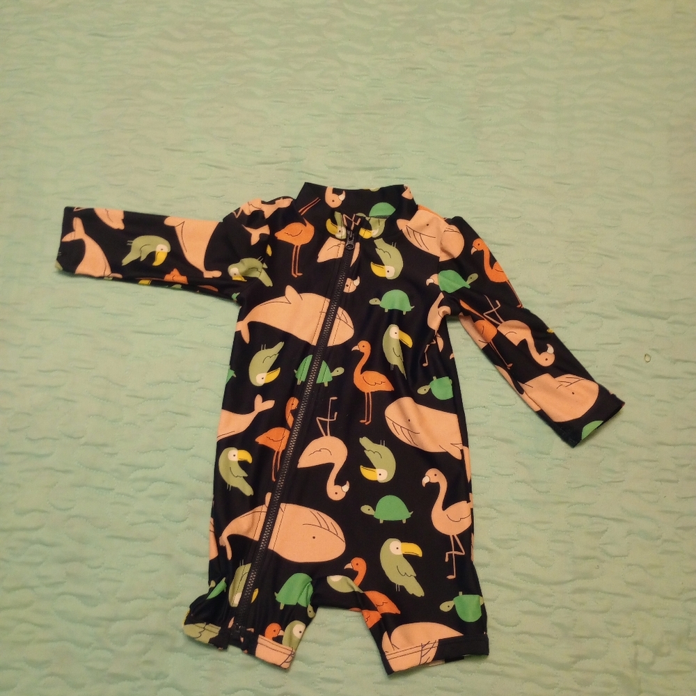 Flamingo and Turtle Print Baby Romper